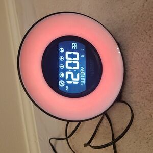 Alarm Clock 7 Color Mood Lighting w/ 3  5 sleep nature sound w/ Aux & USB Port